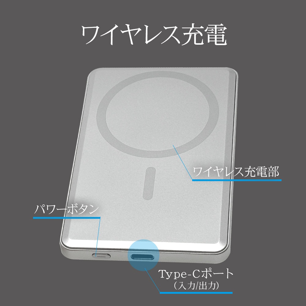 �磻��쥹��Х���Хåƥ꡼ �ޥ��ͥå� �磻��쥹���� 15W 5000mAh ZEROSAFE ��ñ���� ���� ���� ����ѥ��� ������� 15��å� Type-C typec ������C �ͥ��ӡ� MagSafe iPhone ���ޡ��ȥե��� RLI050WCC15W02NV �饹���Хʥ�