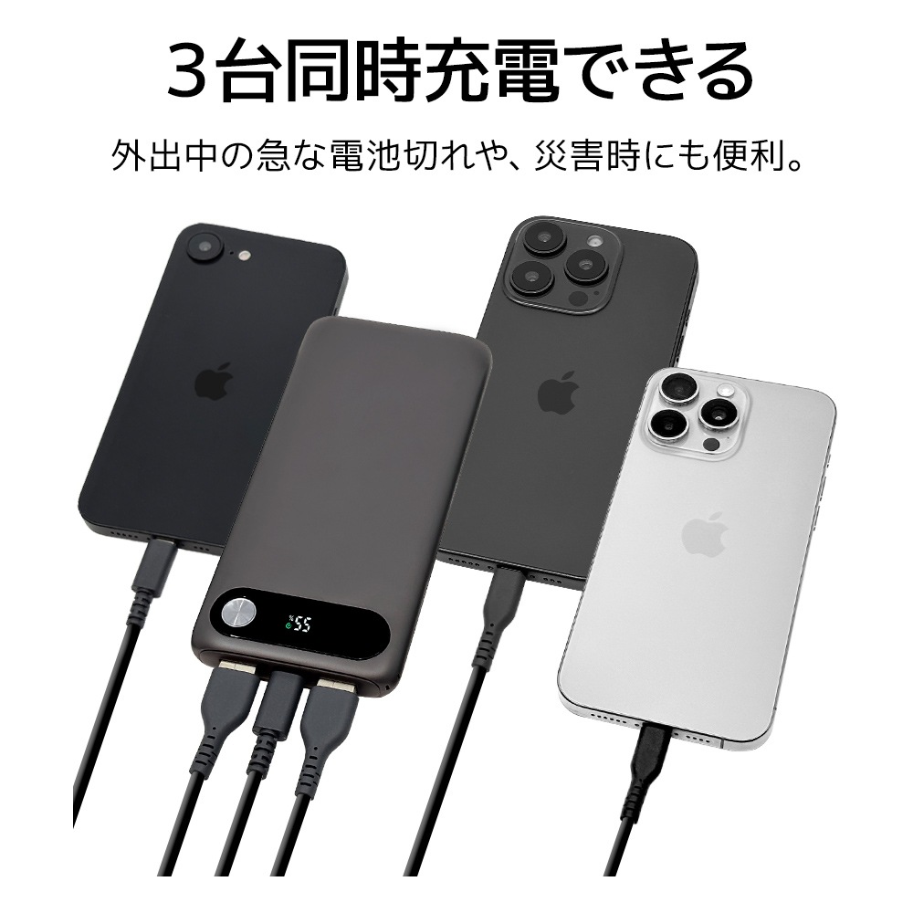 BY ��Х���Хåƥ꡼ 10000mAh 3�ݡ��� ������C 20��å� ������A 15��å� USB Type-C PD PowerDelivery 20W Type-A 15W  ���ӻ��̥ǥ����ץ쥤 ������ �ۥ磻�� iPhone ���ޥ� R-LI100C20W02WH �饹���Хʥ�