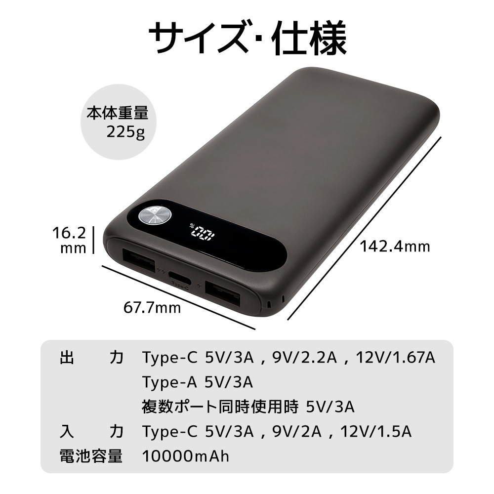 BY ��Х���Хåƥ꡼ 10000mAh 3�ݡ��� ������C 20��å� ������A 15��å� USB Type-C PD PowerDelivery 20W Type-A 15W  ���ӻ��̥ǥ����ץ쥤 ������ ���㥳���륰�졼 iPhone R-LI100C20W02WH �饹���Хʥ�