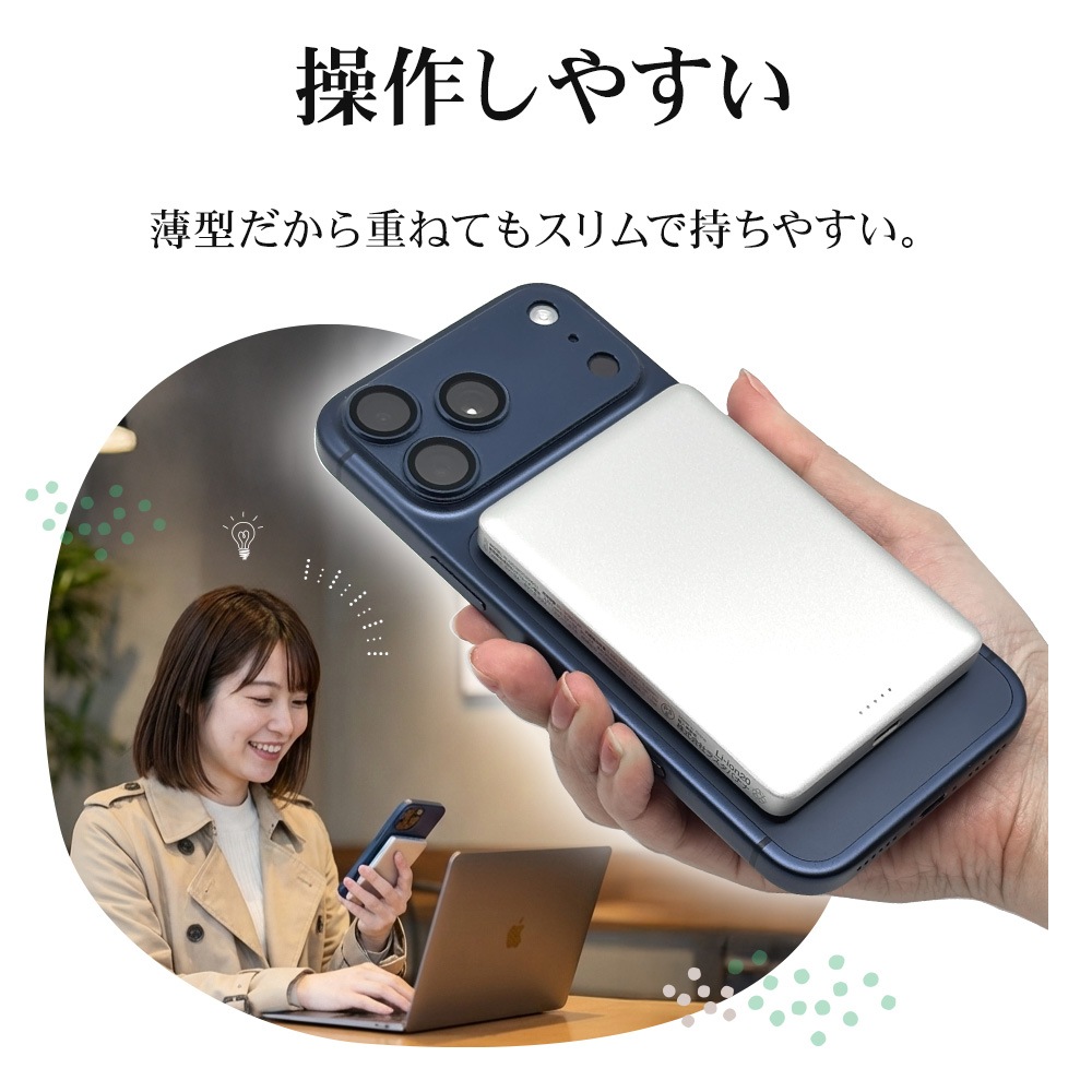 Ĺ��̿ ���� Ⱦ�������� ��������� �磻��쥹��Х���Хåƥ꡼ �ޥ��ͥå� �磻��쥹���� 5000mAh ������C 20��å� 15��å� Type-C 20W 15W PD�б� �ѥ�ǥ�Х꡼ ���� �֥�å� iPhone RLI050WCC20W01BK �饹���Хʥ�