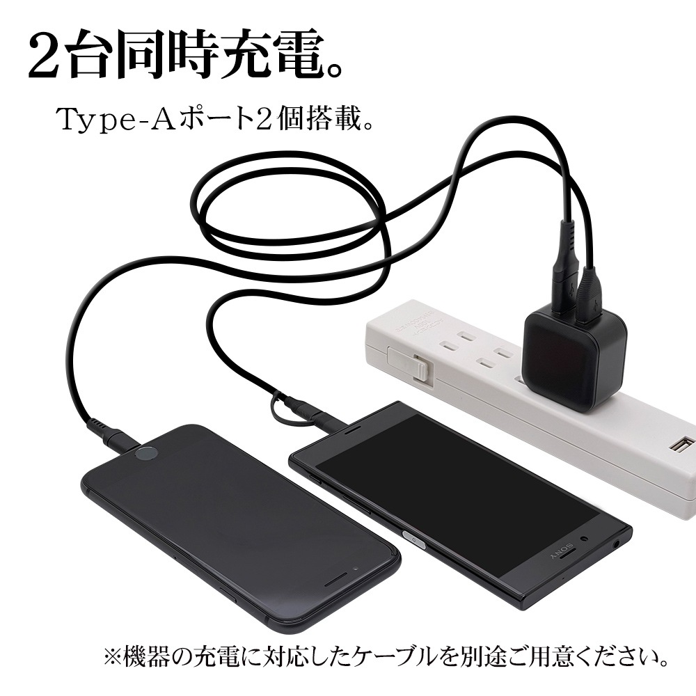 ���Ŵ� AC�����ץ��� USB���Ŵ� ������A 2�ݡ��� 5V 2.4A ���󥻥�� AC USB Type-A typea 2��Ʊ�� ���� ����ѥ��� �������� ι�� ��ĥ smart IC �֥�å� iPhone iPad Android RAC2A2A03BK