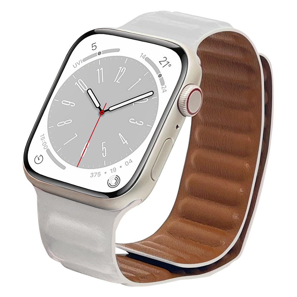 Apple Watch Series10 Series9 Series8 Series7 Series6 Series5 Series4 Series3 SE��2���� SE 41mm/40mm/38mm �ޥ��ͥåȥ쥶�� �Х��  �ۥ磻�� ���åץ륦���å� �Х�� RBAWM7439WH