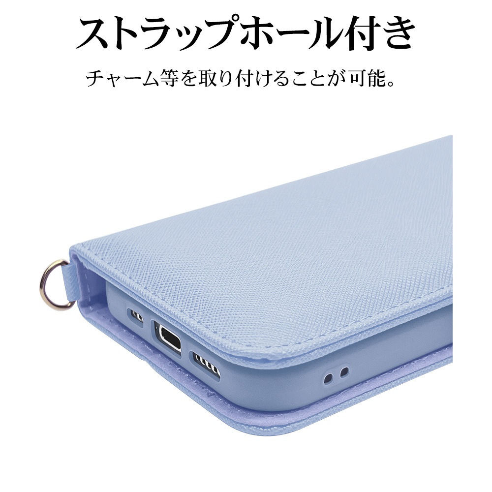 custype ライトブルー iPhone14proケース ストラップ付き iPhone15 14 13 ケース カバー 手帳型 カード入れ おしゃれ スタンド