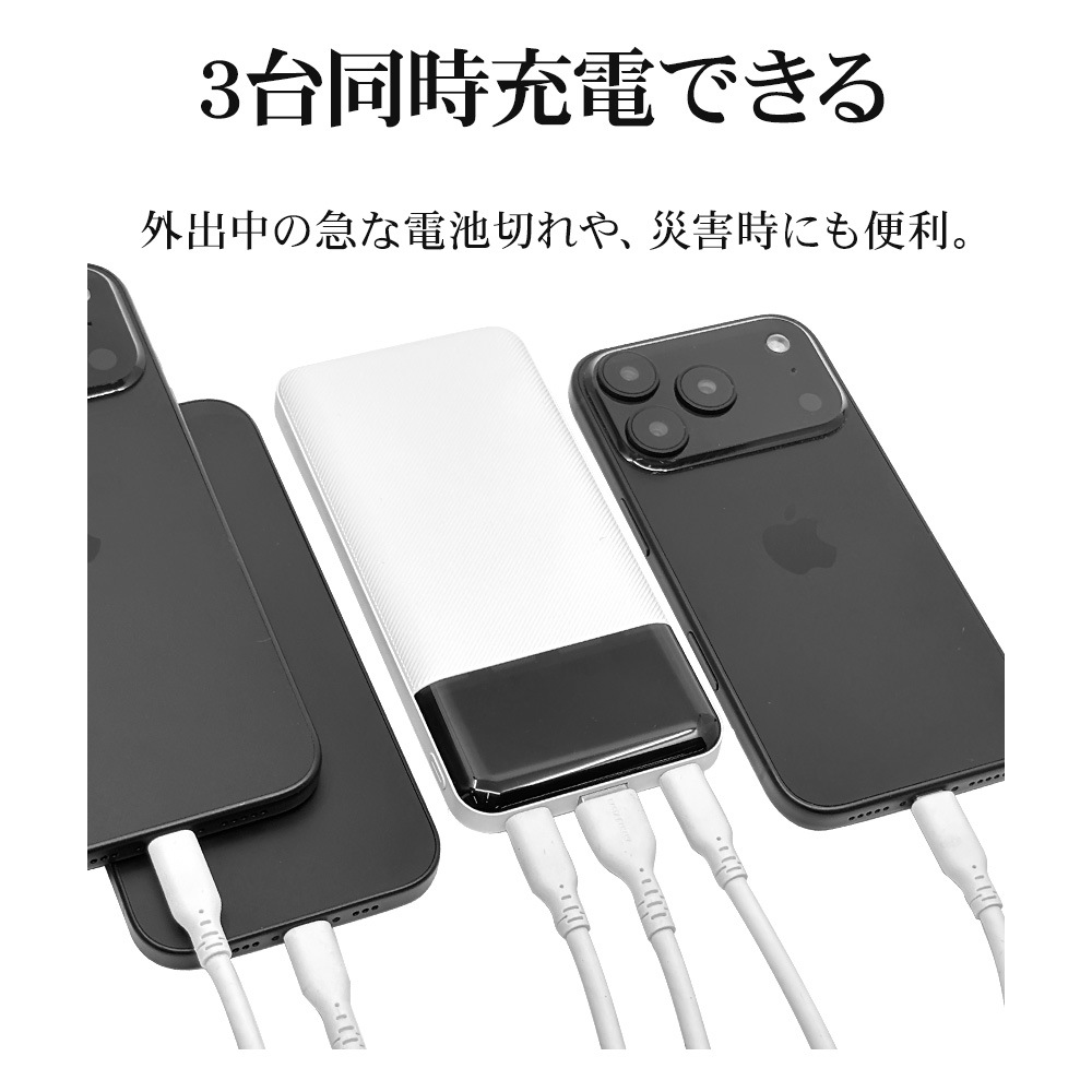 ��Х���Хåƥ꡼ 10000mAh 3�ݡ��� ������C 20��å� ������A  USB Type-C PD PowerDelivery 20W Type-A Ĺ��̿ ���� ����Ŵ ����������� �ۥ磻�� iPhone ���ޥ� iPad RLI100C20W03WH �饹���Хʥ�