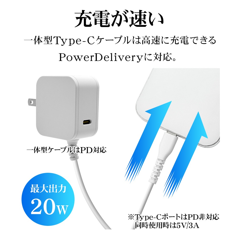 ���Ŵ� AC���Ŵ� ������C�����֥� C�ݡ��� PD�б� �ݡ����դ� �����֥���η� ���󥻥�� AC USB Type-C typec 20W Power Delivery ��® ��® 2m ���㥳���륰�졼 iPhone15 ���ޥ� ���֥�å� R20AC2C20W01CGRY 