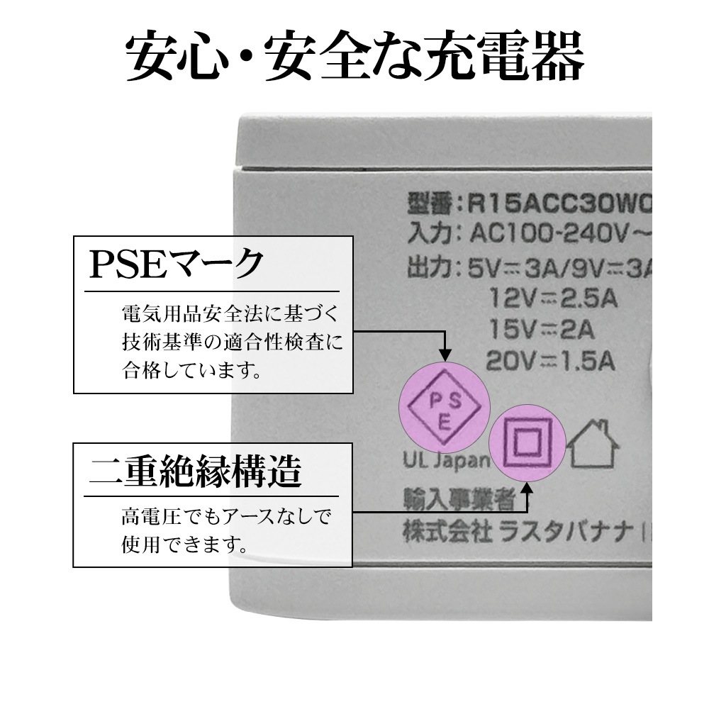 ���Ŵ� AC�����ץ��� AC���Ŵ� ������C PD �ѥ�ǥ�Х꡼ 30��å� �����֥�ľ�� 1.5�᡼�ȥ� USB Type-C typec 30W Power Delivery 1.5m ���㥳���륰�졼 iPhone iPad ���ޥ� ���֥�å� R15ACC30W01CGRY �饹���Хʥ�