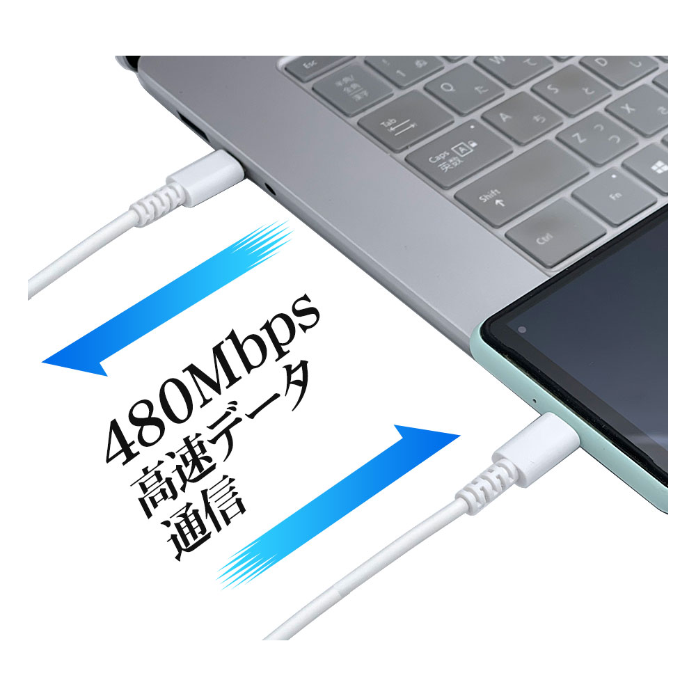 ���ť����֥� ���ޥ� ���֥�å� �̿������֥� PD�б� 60W 2�᡼�ȥ� ������C �ѥ�ǥ�Х꡼ Type-C to Type-C typec Power Delivery 2m �ۥ磻�� ��®���� R20CACC3A01WH