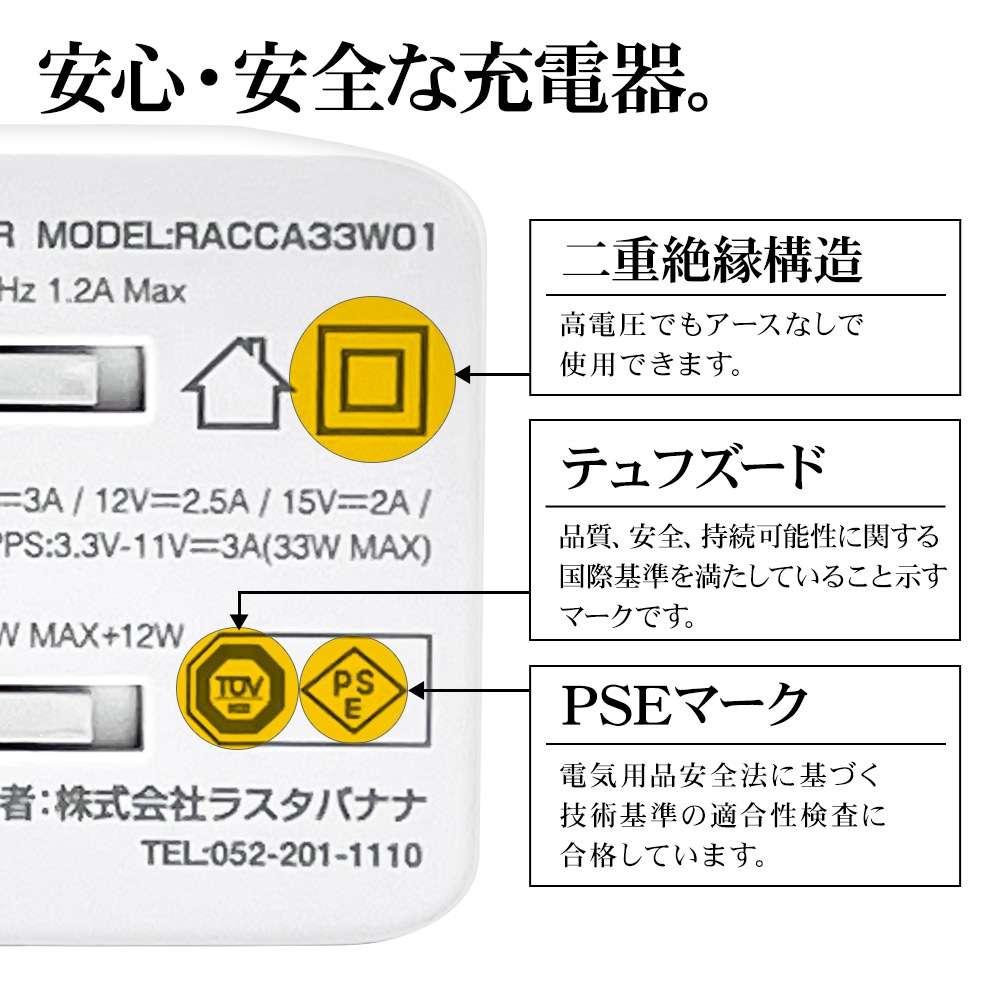 ���Ŵ� AC�����ץ��� USB���Ŵ� ������C PD PPS USB Type-C typec 33W Type-A typea 2��Ʊ�� ��ȯǮ �֥�å� GaN �ⲽ���ꥦ�� iPhone iPad �Ρ��ȥѥ����� PC ���ޥ� ���֥�å� RACCA33W01BK