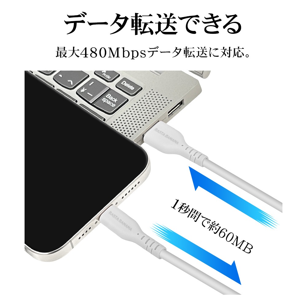 iPhone15 ���ޥ� ������C ������A �����֥� 3����ڥ� ���餫�� ���ꥳ�󥱡��֥� ���� �̿� 2�᡼�ȥ� 200����� Type-A to Type-C typea typec 3A 2m 200cm �ۥ磻�� �����ե���15 ���ޡ��ȥե��� R20CAAC3A05WH