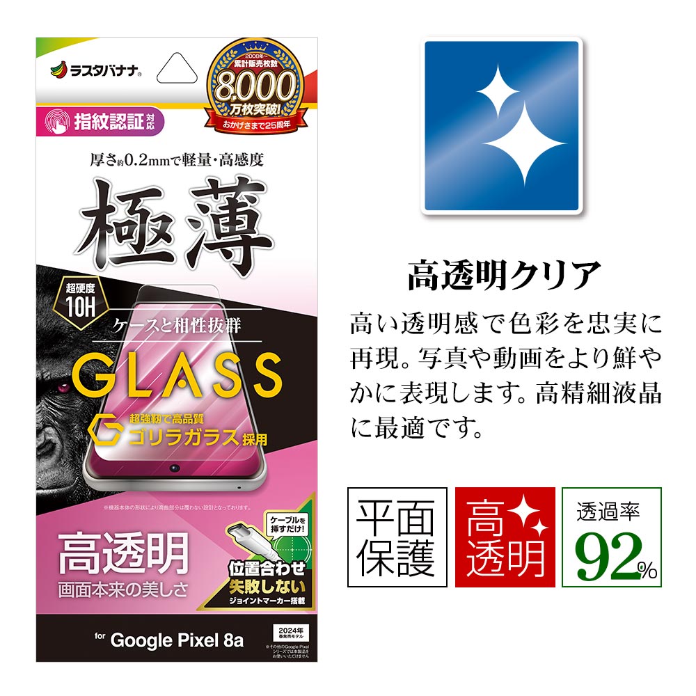 Google Pixel 8a 饹ե ʿݸ  Ʃ ꥢ 饬饹 0.2mm 10H ⴶ ñŽդ ǧб  ԥ ݸե GG4190PXL8A 饹Хʥ