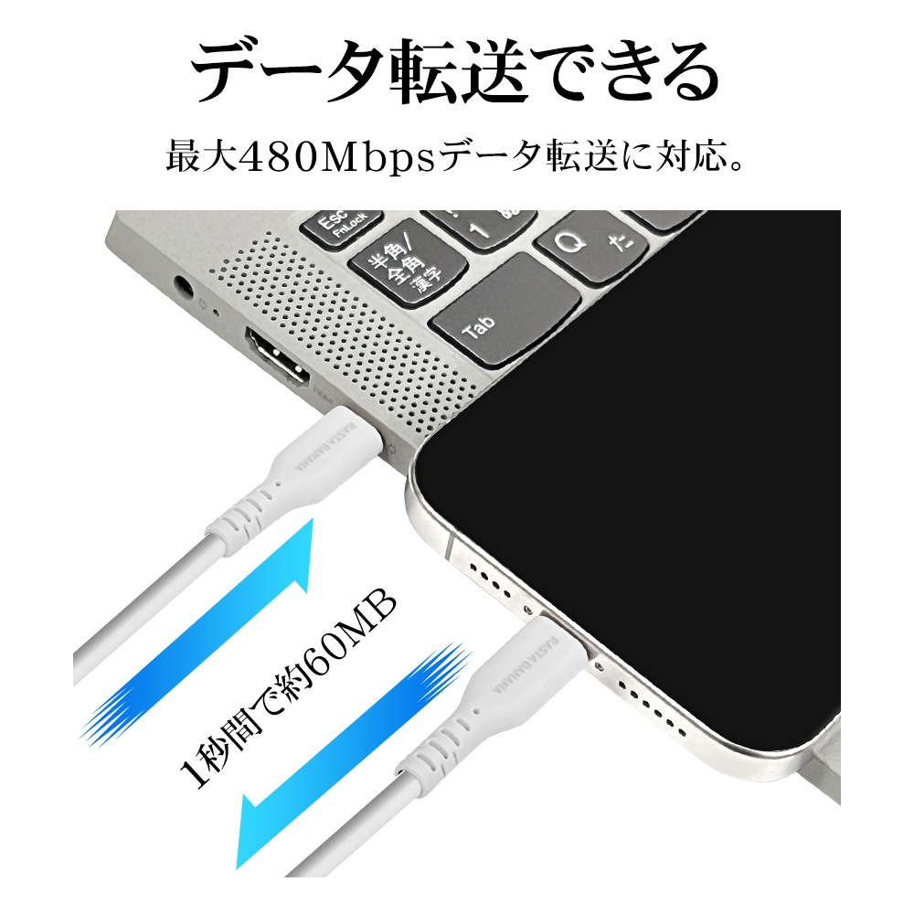 iPhone15 ���ޥ� ������C �����֥� PD�б� ���餫�� ���ꥳ�󥱡��֥� ���� �̿� 2�᡼�ȥ� 200����� Type-C to Type-C typec Power Delivery 60W 2m 200cm �ۥ磻�� ���ޡ��ȥե��� R20CACC3A06WH