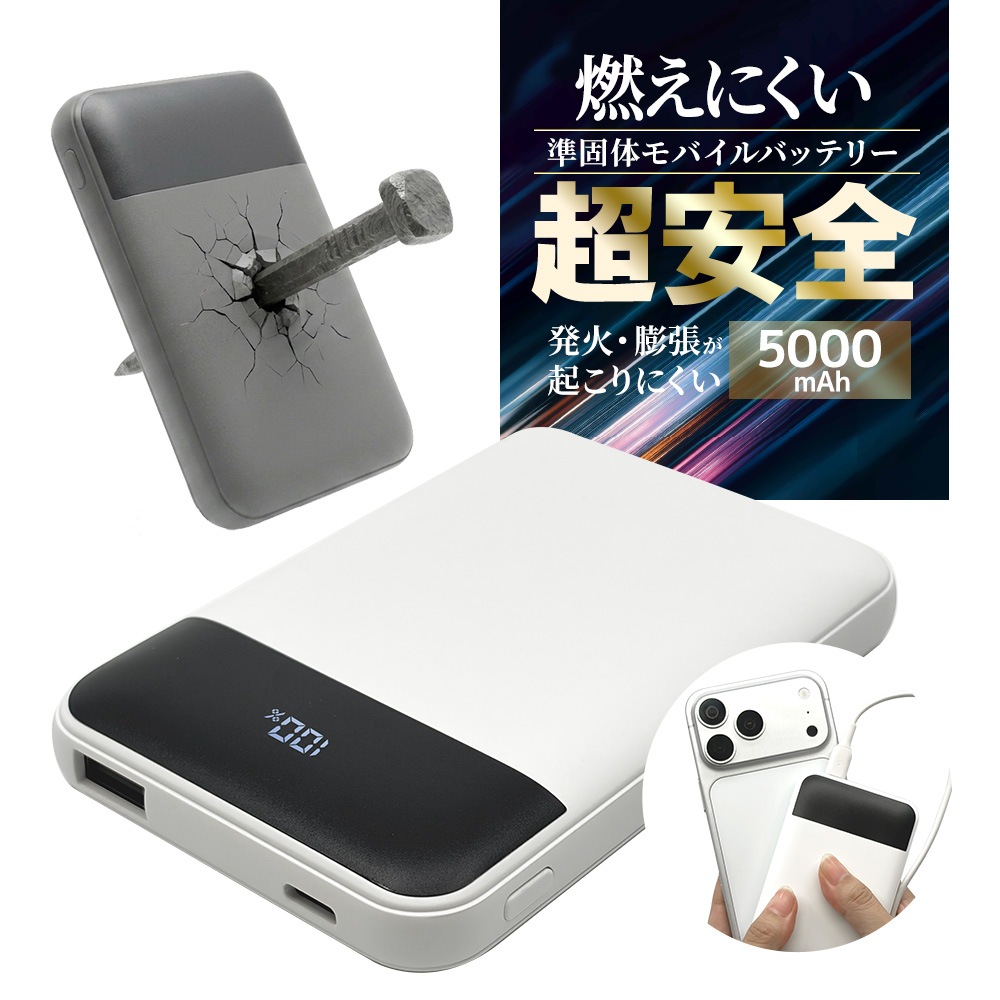 Ĺ��̿ ���� ��������� Ⱦ�������� ����� Ⱦ���� ��Х���Хåƥ꡼ 5000mAh 2�ݡ��� ������C 20��å� ������A 3����ڥ� USB Type-C 20W Type-A 3A PD Power Delivery ���㥳���륰�졼 iPhone ���ޥ� iPad RLI050C20W05CGRY �饹���Хʥ�