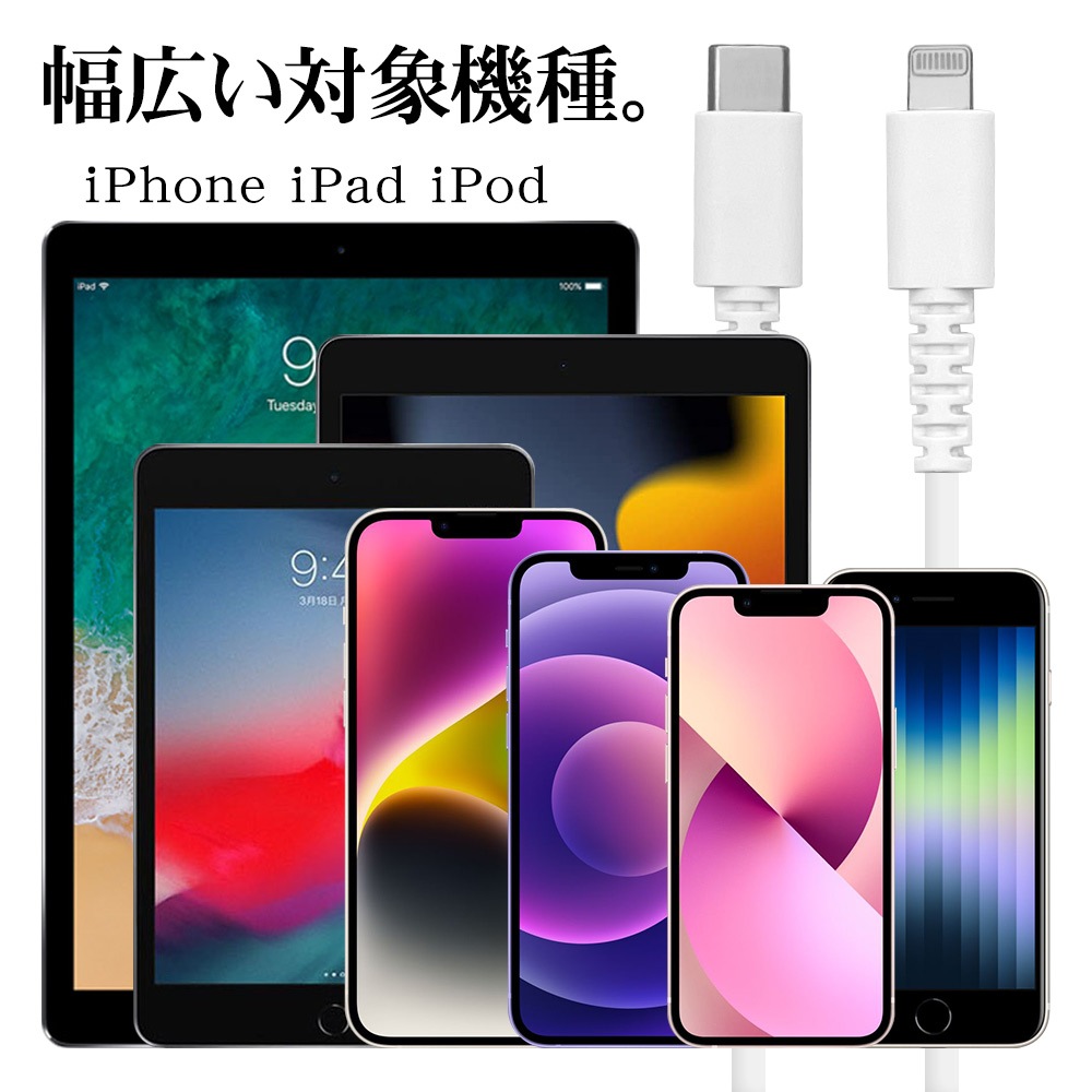 iPhone iPad iPod 饤ȥ˥ C ֥ PDб 餫 ߤˤ  ̿ 2᡼ȥ Type-C to Lightning typec Power Delivery 2m ѥå ݥå ® ® ۥ磻 R20CACL3A02WH 饹Хʥ