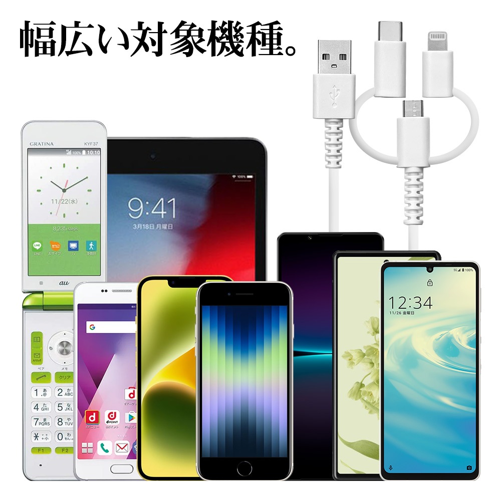 iPhone iPad iPod ޥ ֥å A ޥB֥ 餫 1᡼ȥ 饤ȥ˥Ѵ CѴ  ̿ USB Type-A microUSB Lightning Type-C typec 3A 1 ֥å R10CAAMLC3A01BK