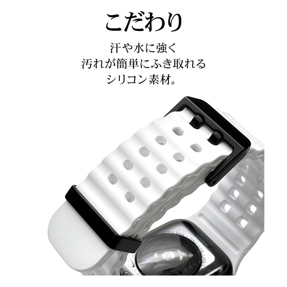 Apple Watch Ultra2nd Ultra Series10 Series9 Series8 Series7 SE��3���� SE��2���� SE 49mm 46mm 45mm 44mm ���ꥳ��Х�� ��æ��ñ �֥�å� ���åץ륦���å� ����ȥ� RBLAW4407BK �饹���Хʥ�