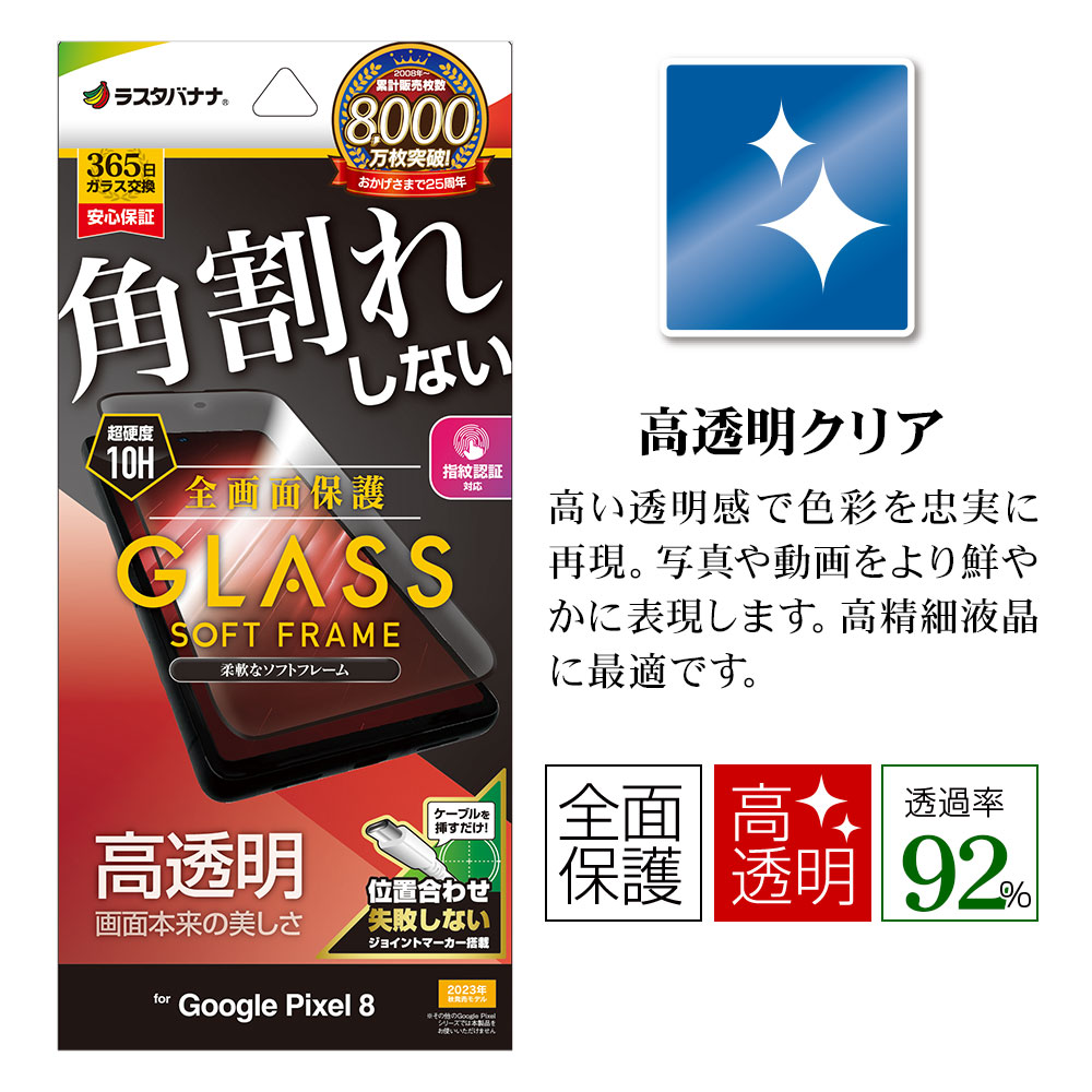 Google Pixel 8 ���饹�ե���� �����ݸ� ����� ��Ʃ�� ���ꥢ �ѳ�줷�ʤ� 0.25mm ����10H Ž���դ������� ���եȥե졼�� �֥�å� �������� �ԥ����� �ݸ�ե���� SG4117P8 �饹���Хʥ�