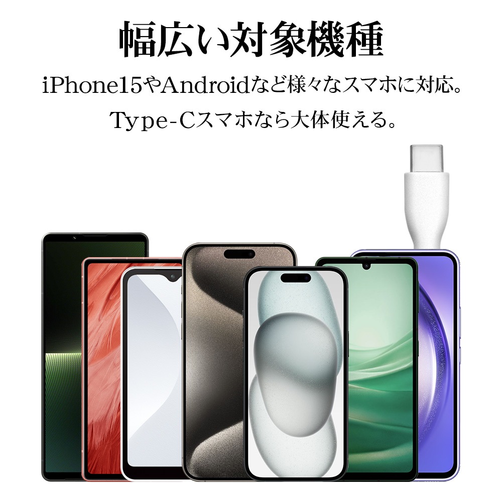 ���Ŵ� AC�����ץ��� AC���Ŵ� ������C 2.4����ڥ� �����֥���η� �����֥�ľ�� 2.5�᡼�ȥ� ���󥻥�� AC Type-C typec 2.4A 2.5m �ۥ磻�� iPhone15 �����ե���15 ���ޥ� ���ޡ��ȥե��� ���֥�å� R25ACC2A03WH �饹���Хʥ�