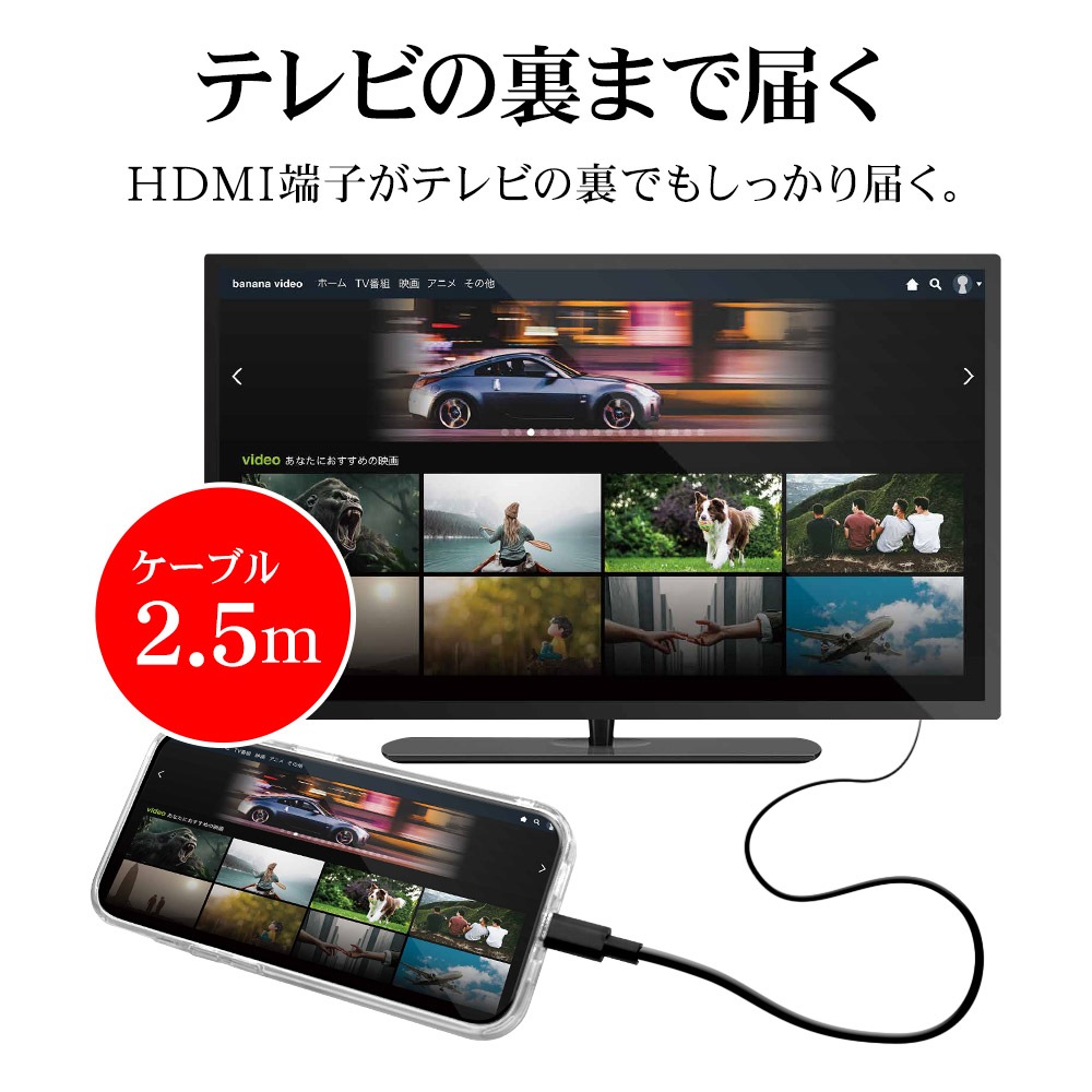 iPhone15 ���ޥ��� �ߥ顼��󥰥����֥� 4K �ե�HD ������C Type-C to HDMI ���ϥ����֥� 2.5�᡼�ȥ� ��˥� ����  ư�襢�ץ��б� 2.5�� �ۥ磻�� �����ե���15 ���ޡ��ȥե��� R25CACH02WH