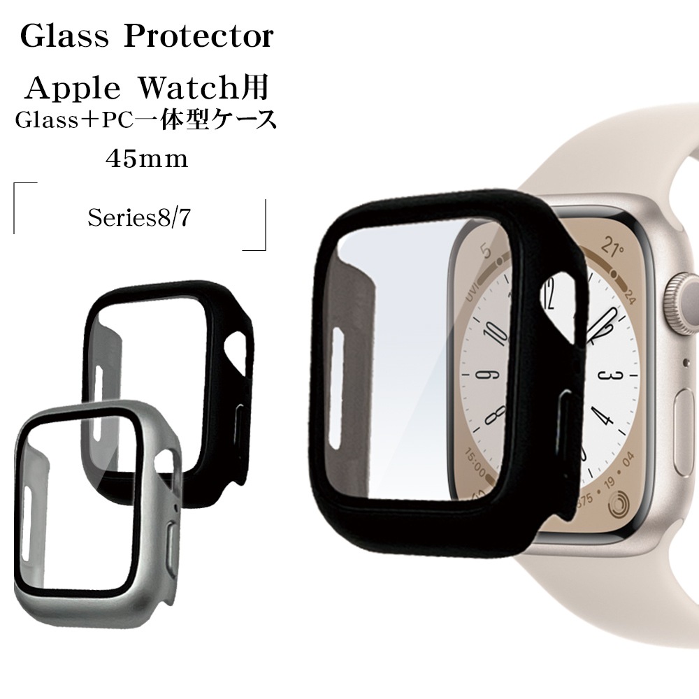 Apple Watch Series9 Series8 Series7 45mm 饹ե  С ϥ֥å  Ʃ ꥢ PC+GLASS 饹ηץƥ ɽ̹9H ֥å åץ륦å GHB3742AW45 饹Хʥ