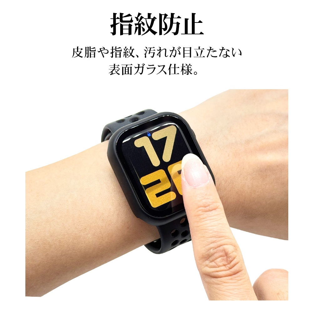 Apple Watch series8 series7 45mm 饹ե  С ϥ֥å  Ʃ ꥢ PC+GLASS 饹ηץƥ ɿ奱 IPX68 ɽ̹9H ֥å åץ륦å GHB4628AW45 饹Хʥ