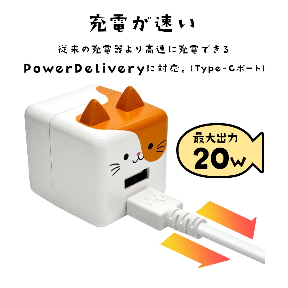 ��Фˤ㡼 ���Ŵ� AC�����ץ��� USB���Ŵ� 2�ݡ���PD�б� �ѥ�ǥ�Х꡼ ������C 20��å� ������A 2.4����ڥ� ���󥻥�� AC USB Type-C Power Delivery 20W Type-A 2.4A ��Х˥㡼 �쥪 RACCA20W03LEO �饹���Хʥ�