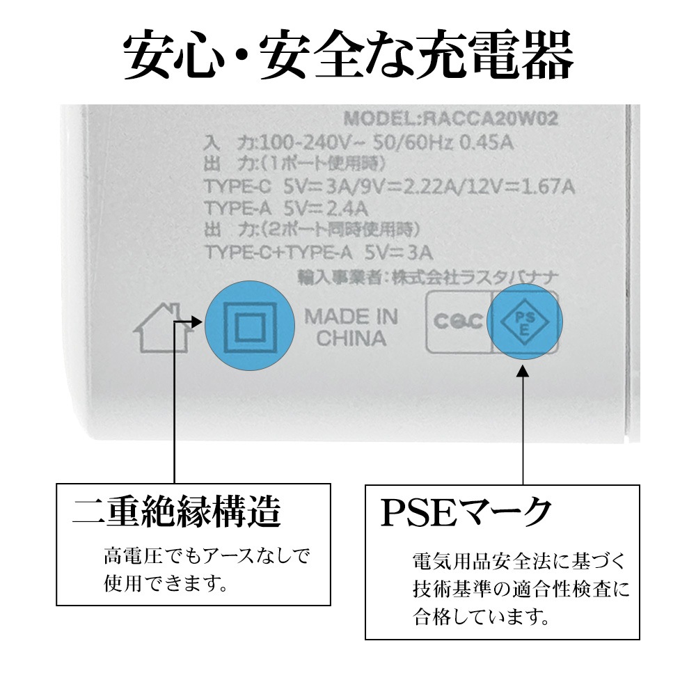 ���Ŵ� USB���Ŵ� 2�ݡ��� PD�б� ������A ���󥻥�� AC USB Type-C typec 20W Power Delivery Type-A typea 2.4A ����� �����б� 2��Ʊ������ ���㥳���륰�졼 iPhone iPad ���֥�å� RACCA20W02CGRY