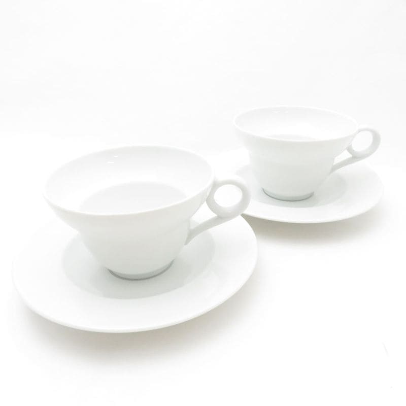 美品 Richard Ginori リチャードジノリ メディテラネオホワイト コーヒーカップ＆ソーサー 2客 ペア SY10490Q 【中古】