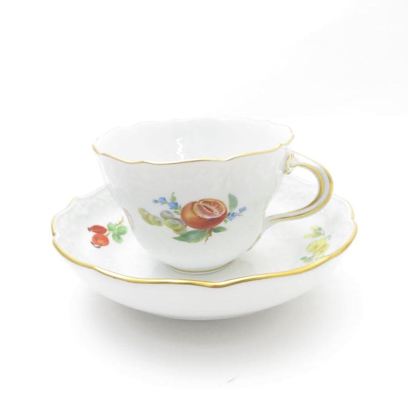 美品 MEISSEN マイセン 果物文様 (240210)3562 カップ＆ソーサー フルーツ レリーフ ティー コーヒー 金彩 SU8677H 【中古】