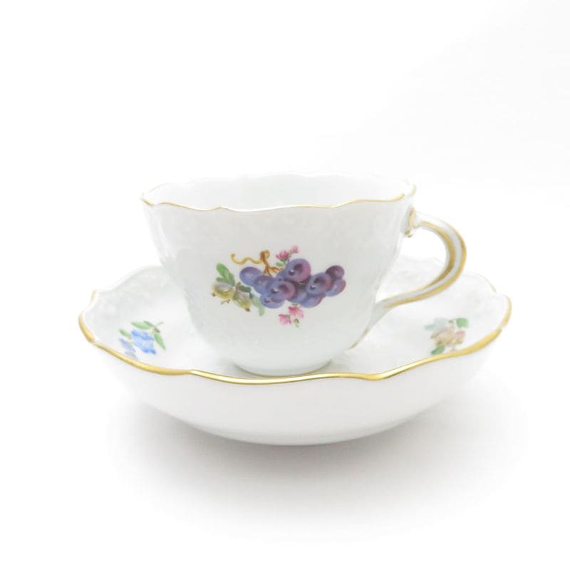 美品 MEISSEN マイセン 果物文様 (240210)3562 カップ＆ソーサー フルーツ レリーフ ティー コーヒー 金彩 SU8679H 【中古】