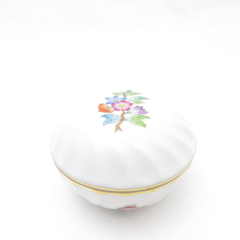 美品 Herend ヘレンド ヴィクトリア プレーン VA 6037 小物入れ マルボンボン ラウンドボックス 花柄 SU8543C 【中古】