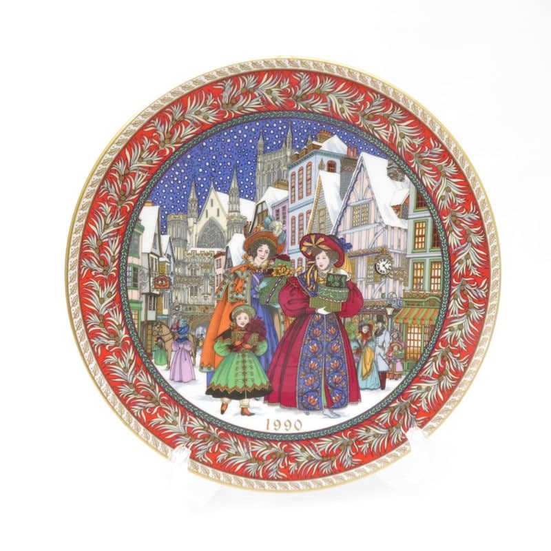 美品 WEDGWOOD ウェッジウッド 1990年 Christmas Eve イヤープレート 21cm 飾り皿 SY13068R1 【中古】