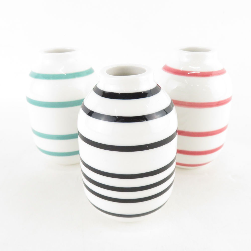 美品 KAHLER ケーラー オマジオ パール フラワーベース 花瓶 3点 ブラック ピンク グリーン セット ST94B3 【中古】