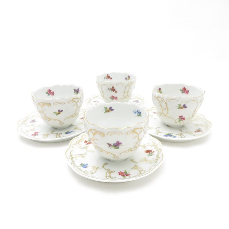 美品 Lindner リンドナー ベルサイユ ミニカップ コースター 4客 セット カップ＆ソーサー レア 希少 花柄 SC9321P1 【中古】