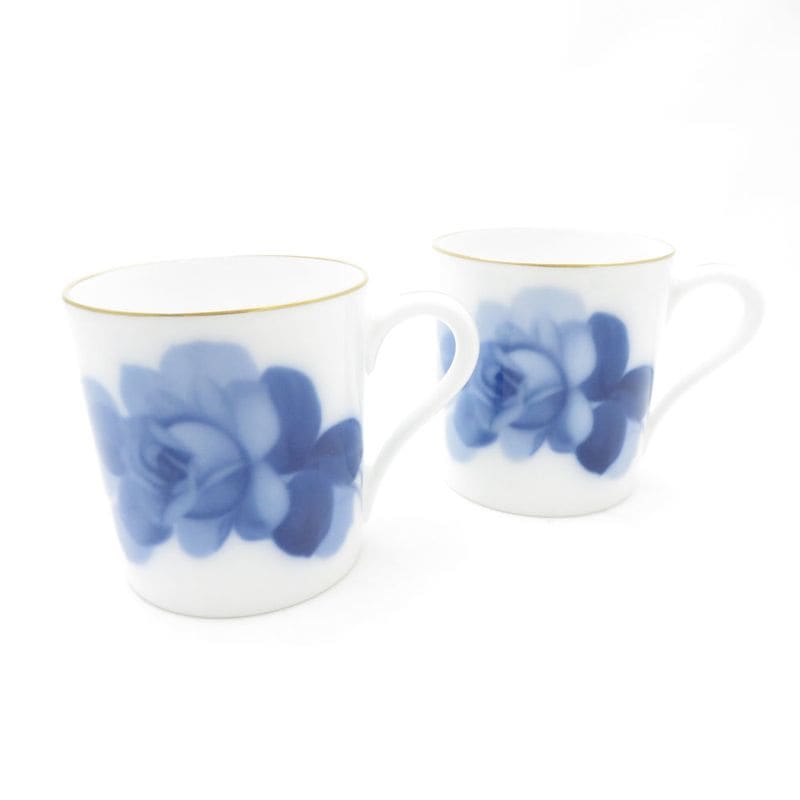 美品 OKURA 大倉陶園 ブルーローズ マグカップ 2点 ペア 金彩 青薔薇 バラ ばら SU13341B3 【中古】