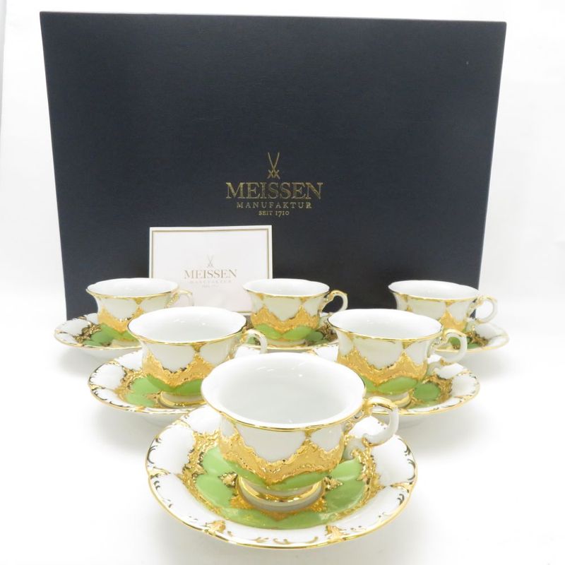 未使用 MEISSEN マイセン Bフォーム グランツゴールド モカカップ＆ソーサー 6客 セット デミタス コーヒー 珈琲 金彩 高級 SU13346Z 【中古】