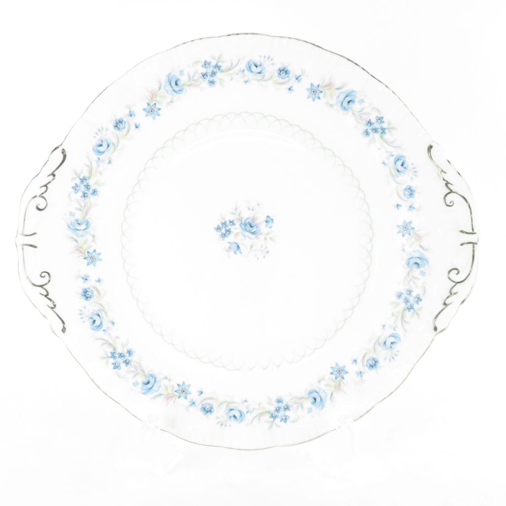 PARAGON パラゴン MALVERN マルバーン BBプレート 26cm 耳付 銀彩 花柄 青 英国 SU7370A1 【中古】