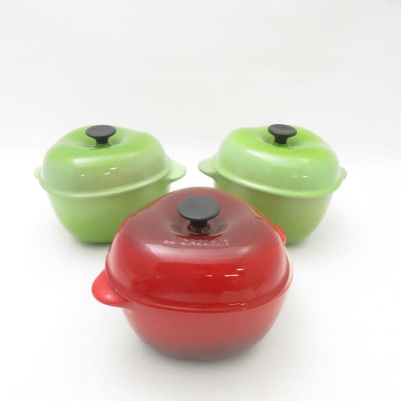 美品 Le Creuset ルクルーゼ アップル ココット 3点 セット レッド グリーン SY13484B1 【中古】