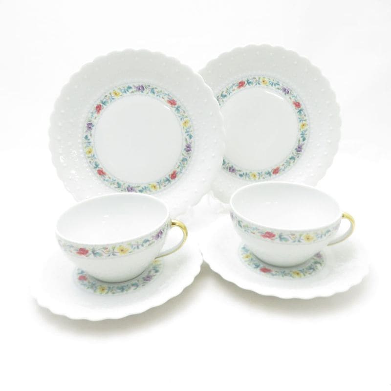 美品 GeorgerBoyer ジョルジュボワイエ ペルサーン ティーカップ＆ソーサー 中皿 4点 セット 18cmプレート 小花柄 SC10389P1 【中古】