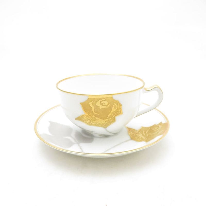 美品 OKURA 大倉陶園 金蝕バラ カップ＆ソーサー ティー・コーヒー兼用 薔薇 ローズ 金彩 SC10832A3 【中古】