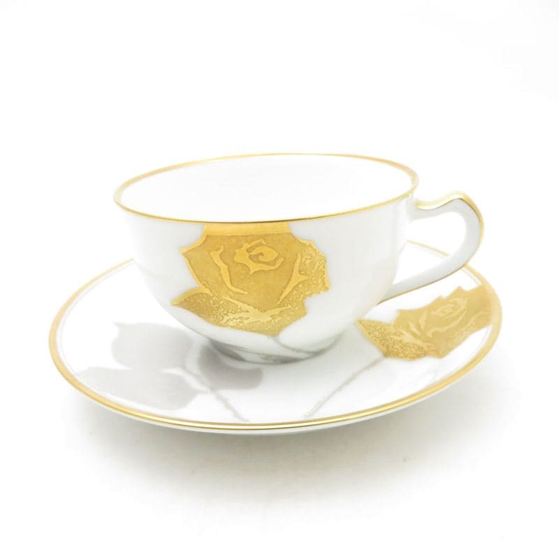 美品 OKURA 大倉陶園 金蝕バラ カップ＆ソーサー ティー・コーヒー兼用 薔薇 ローズ 金彩 SC10837A3 【中古】