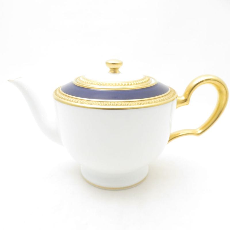 美品 OKURA 大倉陶園 ロイヤルブルークラウン 瑠璃エンボス ポット 金彩 ルリ 茶器 最高級 SU13767Q1 【中古】