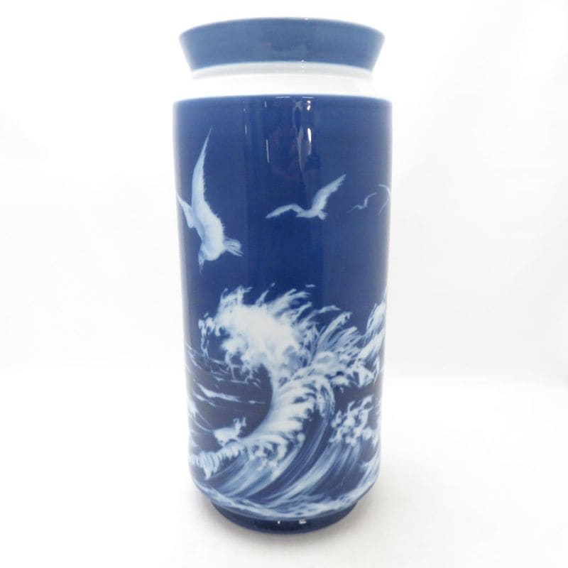 美品 ROYAL COPENHAGEN ロイヤルコペンハーゲン アーノルド・クローグ作 フラワーベース 波とカモメ 海 シーガル 大型花瓶 H36 SU13872A1 【中古】