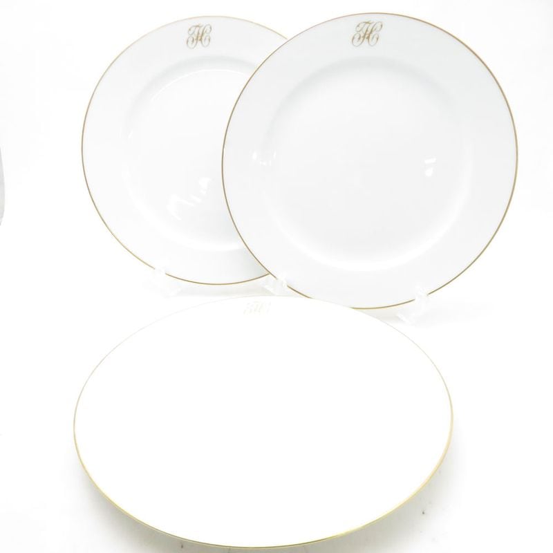 未使用 OKURA 大倉陶園 ゴールドライン リムシェープ ミート皿 3枚 セット 25cmプレート 大皿 ディナー SM5121U2 【中古】