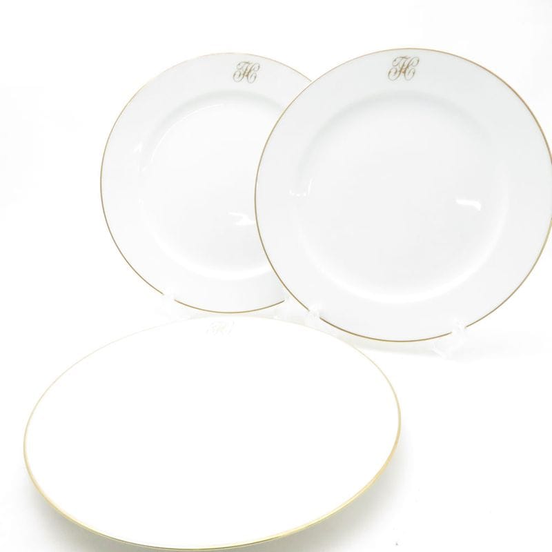未使用 OKURA 大倉陶園 ゴールドライン リムシェープ ミート皿 3枚 セット 25cmプレート 大皿 ディナー SM5122U2 【中古】