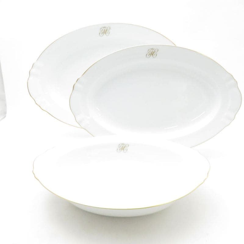 美品 OKURA 大倉陶園 ゴールドライン リムシェープ オーバル皿 ベーカー 3枚 セット 32cm 37cm 27cm SM5128U2 【中古】