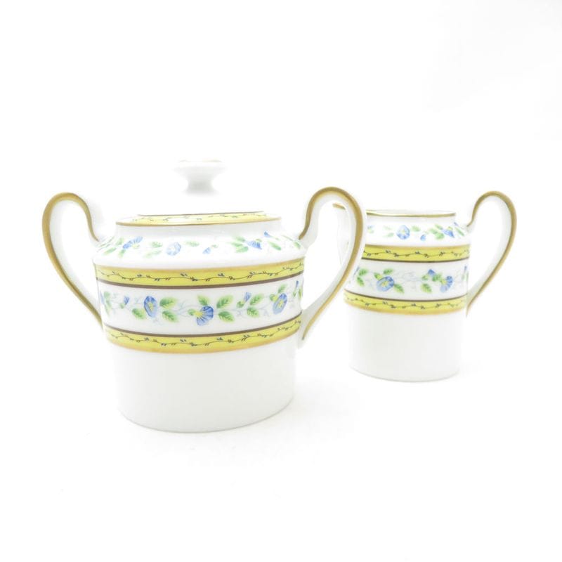 美品 RAYNAUD レイノーリモージュ モーニンググローリー クリーマー＆シュガーポット 2点 セット 花柄 ミルク 砂糖 朝顔 フランス SC10768B1 【中古】