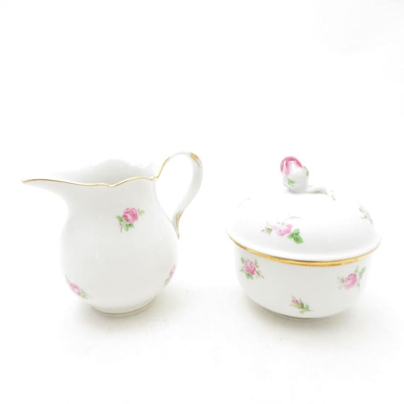 美品 MEISSEN マイセン ピンクローズ クリーマー＆シュガーポット 2点 セット 小花散らし 薔薇 バラ ミルク SC10797B1 【中古】