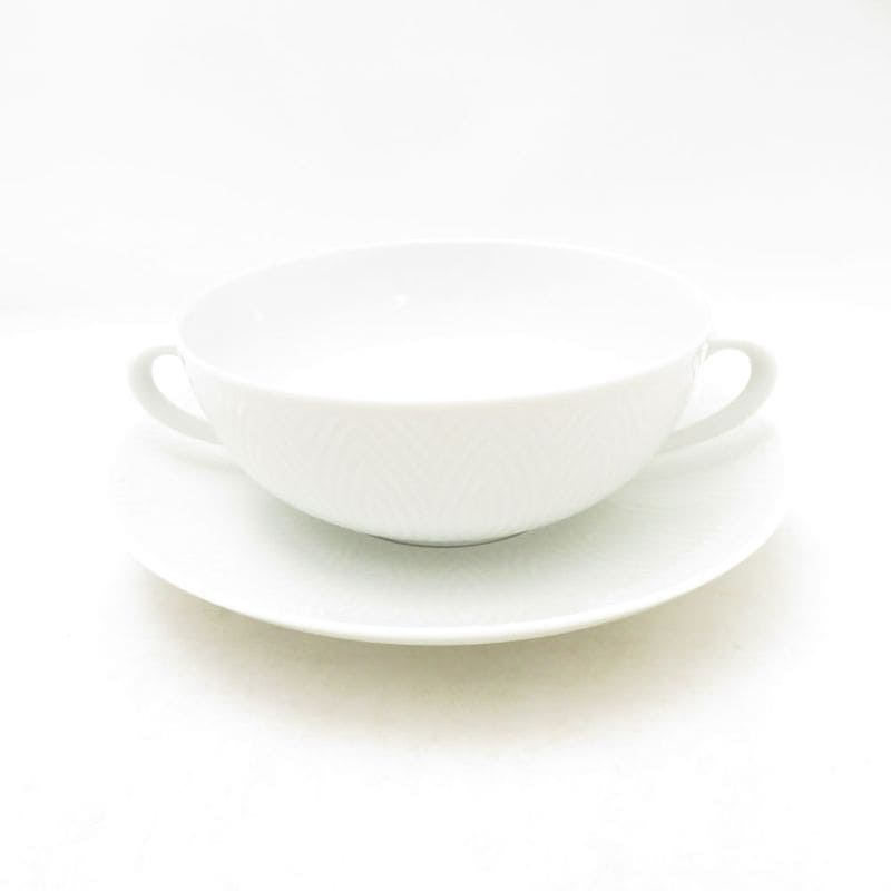 美品 ROYAL COPENHAGEN ロイヤルコペンハーゲン SALTO アクセル・サルト スープカップ＆ソーサー 1客 ダブルハンドル 白磁 希少 レア SU13915V2 【中古】