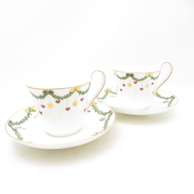 美品 ROYAL COPENHAGEN ロイヤルコペンハーゲン スターフルーテッド 2503091 ティーカップ＆ソーサー 2客 ペア ハイハンドル クリスマス SU14084G1 【中古】
