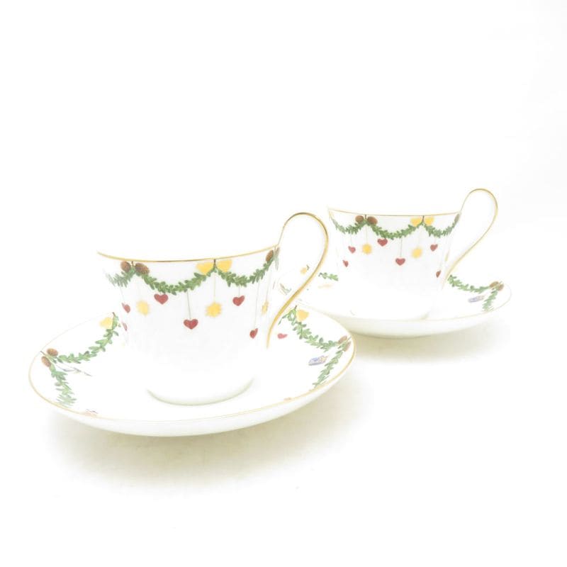 美品 ROYAL COPENHAGEN ロイヤルコペンハーゲン スターフルーテッド 2503091 ティーカップ＆ソーサー 2客 ペア ハイハンドル クリスマス SU14085G1 【中古】